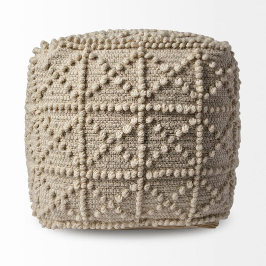 Mercana - Leroy Square Cream Wool Pouf w/ Popcorn Detail - 68390 view 2