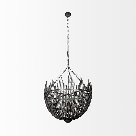 Mercana - Liam I 32x30 Black Wooden Bead Bowl-Style Four Bulb Chandelier - 68424_CLOSEOUT view 2