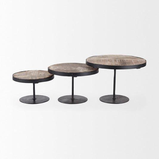 Mercana - Lorenz Light Brown Wood W/ Black Metal Base Round Decorative Display Stands (Set of 3) - 69143 view 2