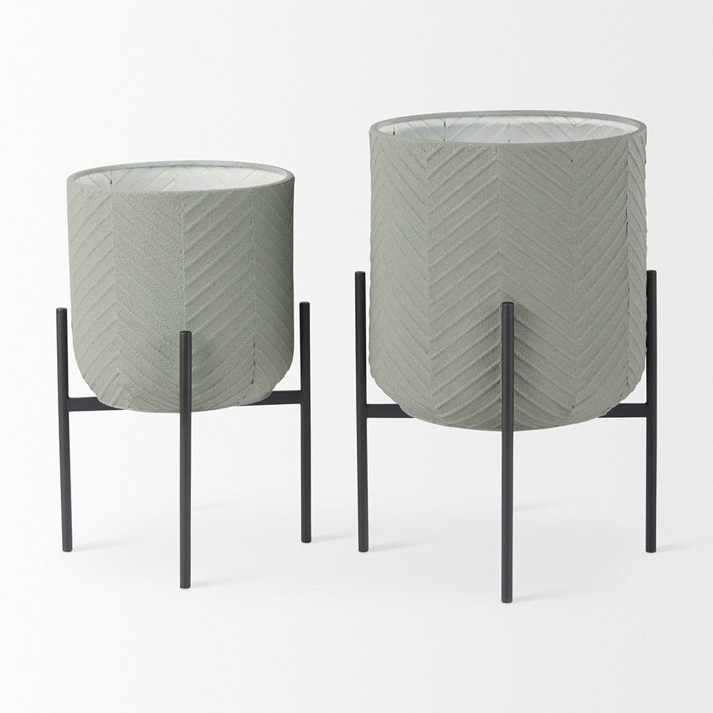 Mercana - Mabel Set of Two 15.4 x 24.8 Green Top W/ Black Iron Base Plant Stands - 70053_CLOSEOUT view 9
