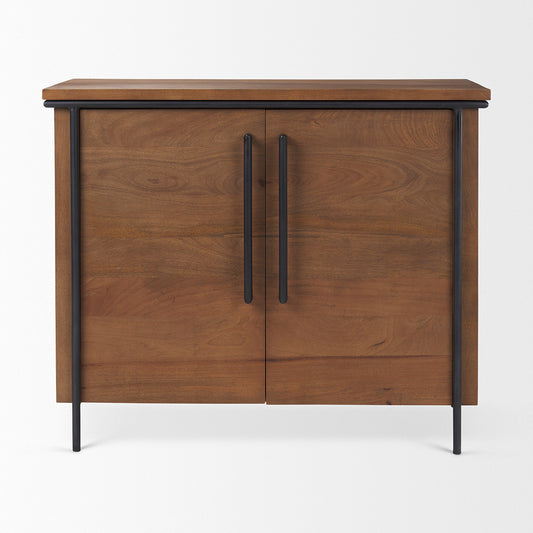 Mercana - Maddox 40.0L x 18.5W x 32.75H Brown Solid Wood Black Metal 2 Door Accent Cabinet - 69930 view 2