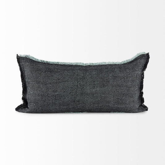 Mercana - Malia 14L x 26W Black and Teal Fabric Fringed Decorative Pillow Cover - 69436 view 2