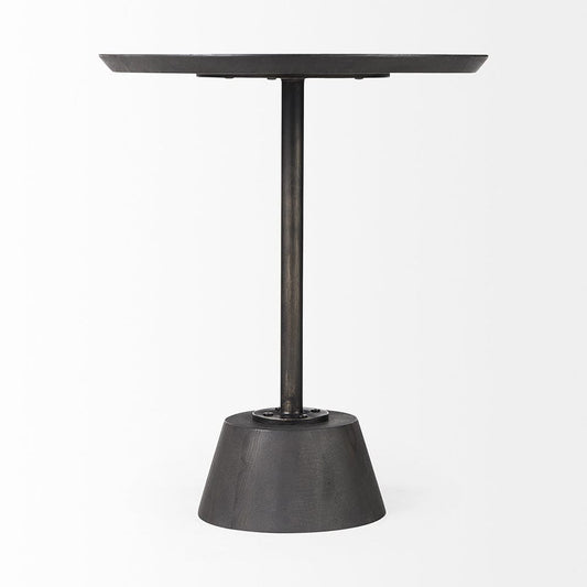 Mercana - Maxwell 20" Round Dark Brown Wood w/ Black Metal Pedestal Side Table - 69204 view 2
