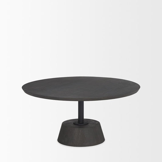 Mercana - Maxwell 34L x 34W x 16H Dark Brown Wood W/ Black Metal Pedestal Base Round Coffee Table - 69202 view 2