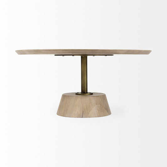 Mercana - Maxwell 34L x 34W x 16H Light Brown Wood W/ Gold Metal Pedestal Base Round Coffee Table - 69203_CLOSEOUT view 2