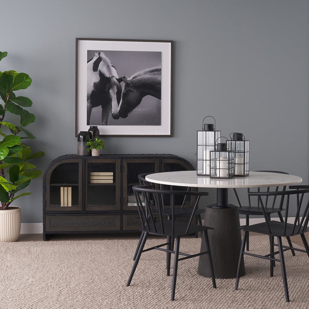 Mercana - Maxwell 48L x 48W x 30H Round White Marble Top w/ Black Metal and Wood Pedestal Base Dining Table - 70781-AB view 7