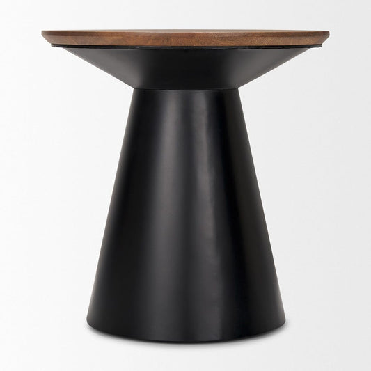 Mercana - Mitchell 22.0L x 22.0W x 23.0H Black Metal Pedetal Base with Brown Wood Top Side Table - 69908 view 2