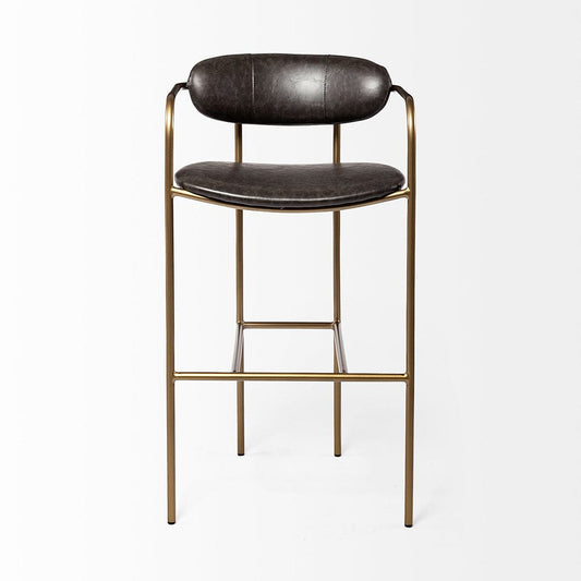 Mercana - Parker Brown Faux Leather Seat Gold Metal Bar Stool - 69363 view 2