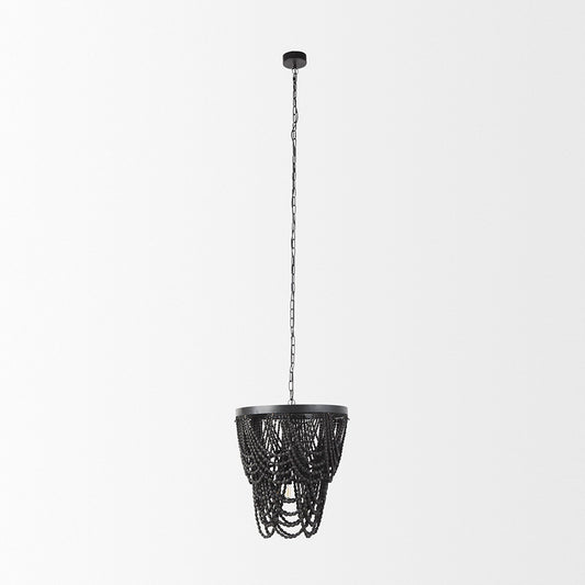 Mercana - Pendra 19.7L x 19.7W x 89.0H Black Metal Wooden Bead Three Bulb Chandelier - 69661 view 2