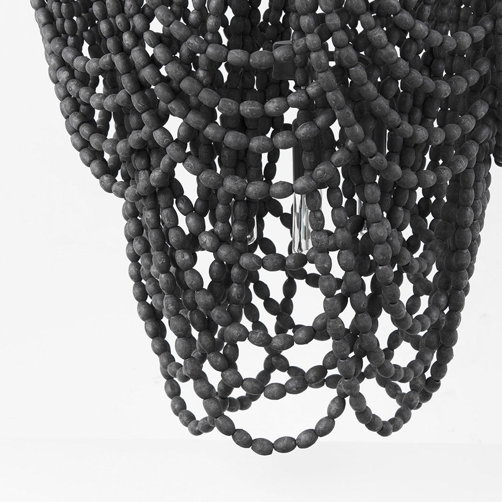Mercana - Pendra 19.7L x 19.7W x 89.0H Black Metal Wooden Bead Three Bulb Chandelier - 69661 view 9