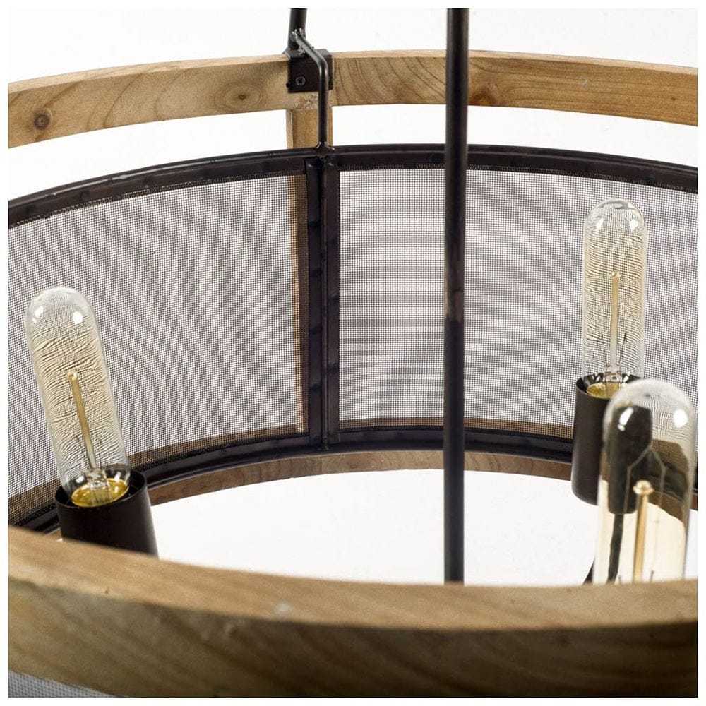 Mercana - Penhill 25"x24" Black and Wooden Three Bulb Chandelier - 65456_CLOSEOUT view 4