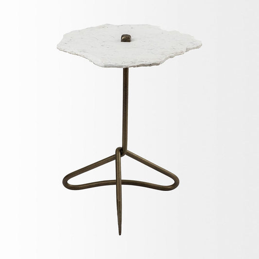Mercana - Pinera II 19L x 19W White Marble W/ Triangluar Gold Iron Base Accent Table - 68247-AB view 2