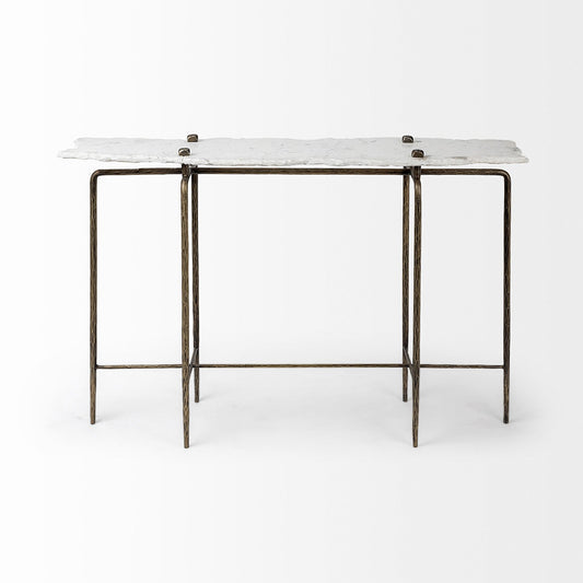 Mercana - Pinera III 49L x 17W White Marble Top Gold-Toned Iron Base Console Table - 68245-AB view 2