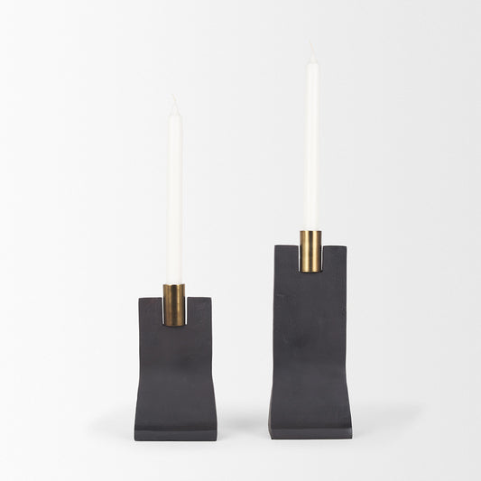 Mercana - Polli Matte Black w/ Brushed Gold Metal Taper Candleholders (Set of 2) - 70672 view 2