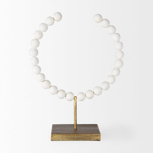 Mercana - Pontchartrain II Large 11L x 6W White Beaded Broken Sphere Decorative Object W/ Gold Base - 68681 view 2