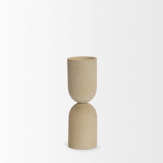 Mercana - Qamra Medium Beige Textured Metal Pillar Candle Holder Candle Holder - 70711 view 2