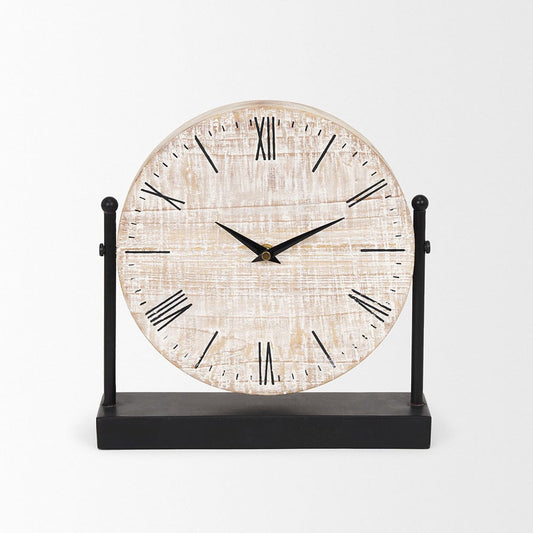 Mercana - Raja Matte Black Metal w/ Wood Table Clock - 70692 view 2