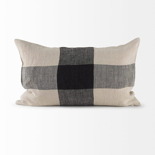 Mercana - Raquel 13L x 21W Beige and Black Fabric Plaid Decorative Pillow Cover - 69420 view 2