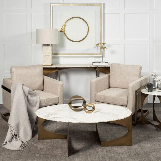 Mercana - Reinhold 48x30 Oval Marble Top Gold Metal Base Coffee Table - 69051-AB view 2