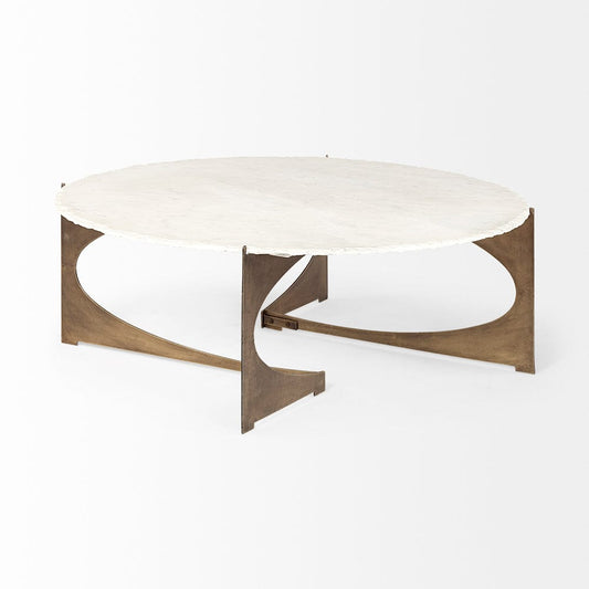 Mercana - Reinhold 49" Round White Marble Top Gold Metal Base Coffee Table - 68232-AB view 2