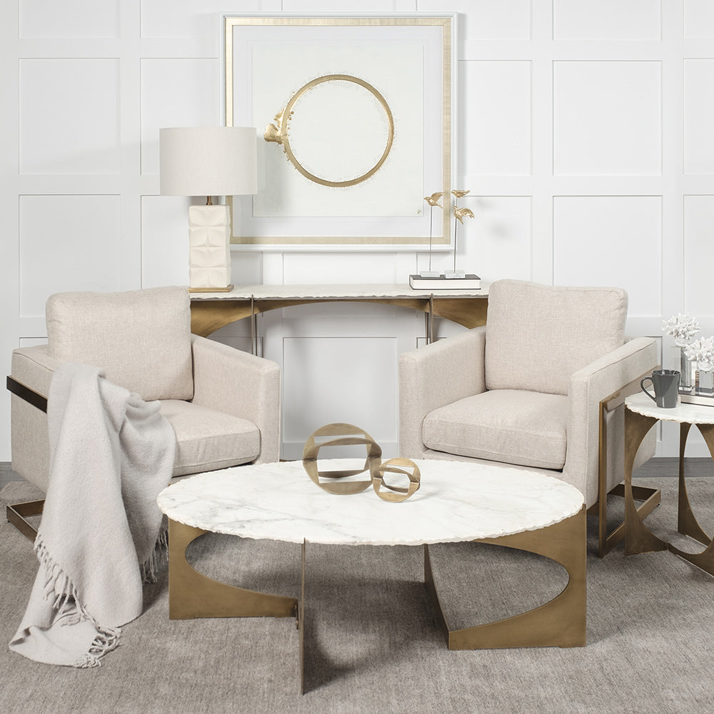 Mercana - Reinhold 49" Round White Marble Top Gold Metal Base Coffee Table - 68232-AB view 14