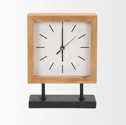 Mercana - Renaya Light Brown Wood w/ Matte Black Metal Base Table Clock - 70693 view 2