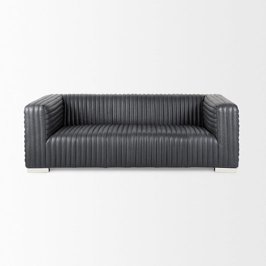 Mercana - Ricciardo Black Leather Wrapped Three Seater Sofa 82.5L x 38.5W x 26.5H - 70794 view 2