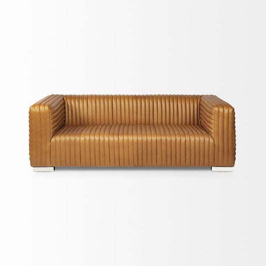 Mercana - Ricciardo Cognac Leather Three Seater Sofa 82.5L x 38.5W x 26.5H - 70793 view 2
