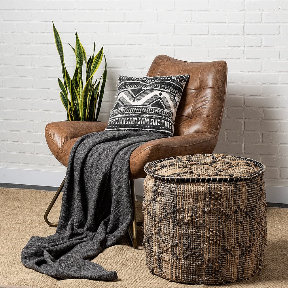 Mercana - Riley Tan Jute Popcorn Stich Cylindrical Pouf - 68467_CLOSEOUT view 5