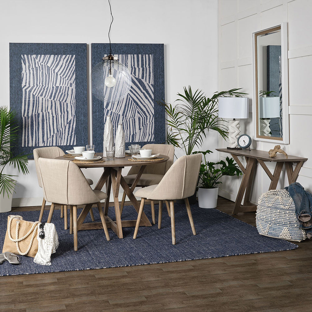 Mercana - Rofi Blue Denim and Cream Cotton Stitched Square Pouf - 67584 view 6