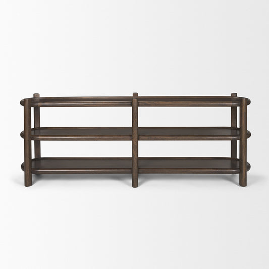 Mercana - Romi Dark Brown Wood w/ 3 Shelves Oval Console Table - 70640 view 2