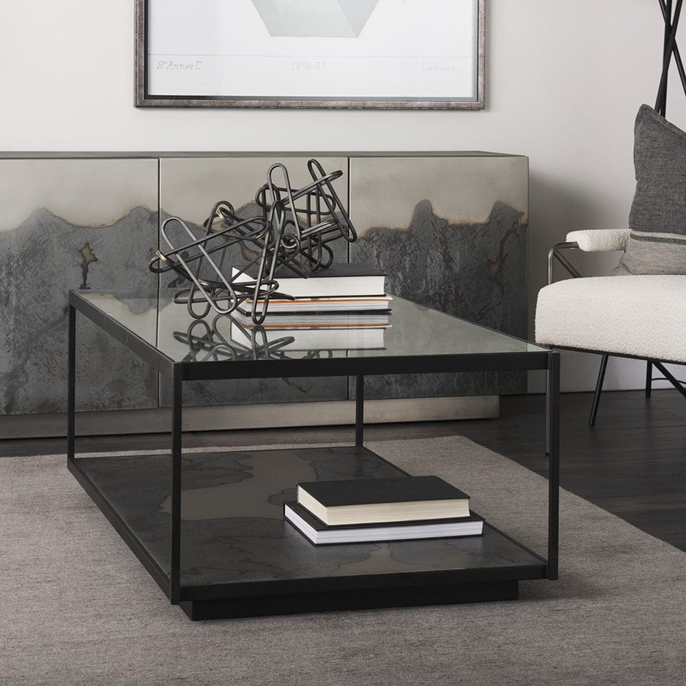 Mercana - Roxdale 48.25L X 27.5W X 18.0H Acid Wash Metal Coffee Table W/ Glass Top - 69261-AB_CLOSEOUT view 12