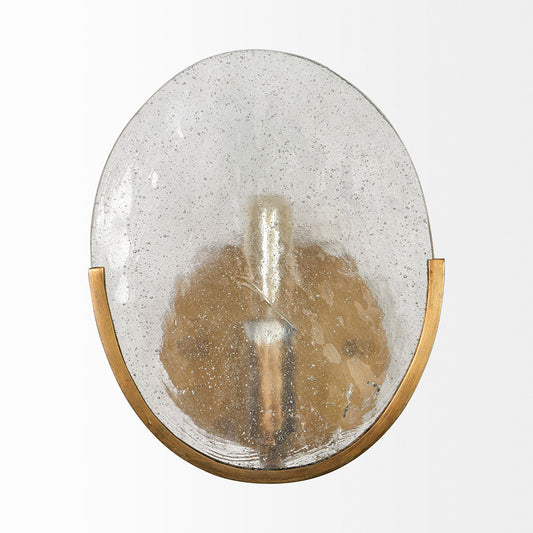 Mercana - Rubeus I 5.5x 9 Brass Toned Metal w/Frosted Glass Circular Wall Sconce - 68400 view 2