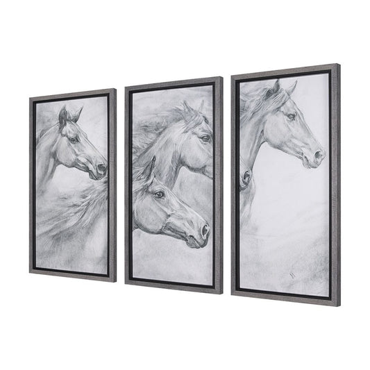 Mercana - Running Horses by Mercana Studio a Hand Embellished Textured Framed Art Print (Set of 3) - 15025 view 2