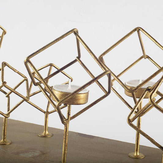 Mercana - Salvador II Wood Base Brass Cube Tea Light Table Candle Holder - 67663_CLOSEOUT view 2