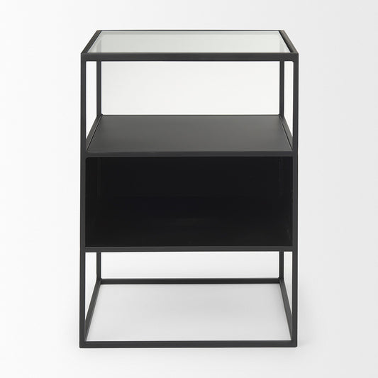 Mercana - Samson 15.7L x 15.7W x 21.3H Side Table Matte Black Metal and Glass - 70096 view 2