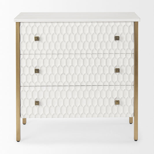 Mercana - Savannah White Fir Veneer w/ Gold Metal 3-Drawer Accent Cabinet - 69758_CLOSEOUT view 2