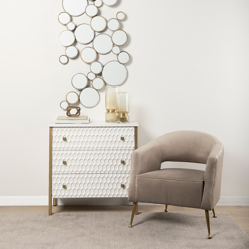 Mercana - Savannah White Fir Veneer w/ Gold Metal 3-Drawer Accent Cabinet - 69758_CLOSEOUT view 12