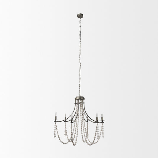 Mercana - Selma White Wood Bead and Metal Chandelier - 70047_CLOSEOUT view 2