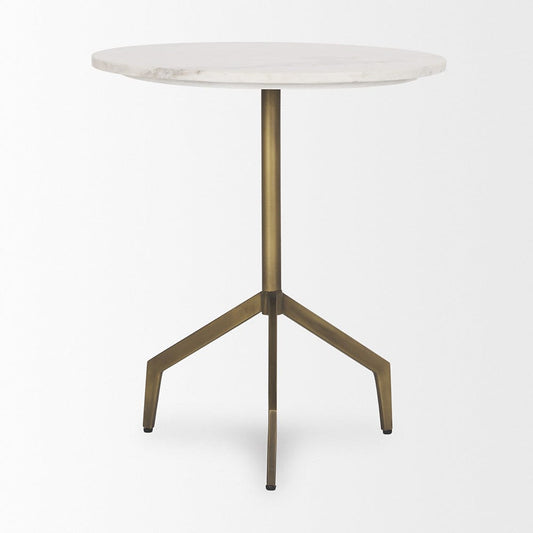 Mercana - Serre Marble Top 3 Prong Gold Metal Base End Table - 70153 view 2