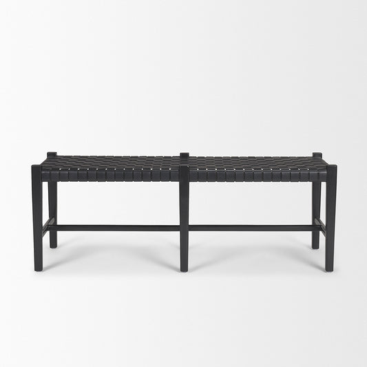 Mercana - Shane Black Wood w/ Woven Black Leather Bench - 70801 view 2