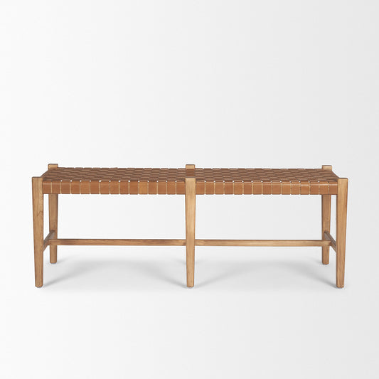 Mercana - Shane Brown Wood w/ Woven Brown Leather Bench - 70800 view 2