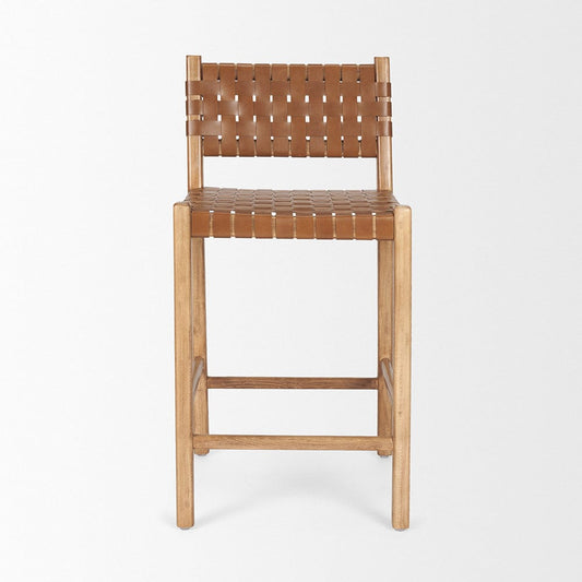 Mercana - Shane Brown Wood w/ Woven Brown Leather Counter Stool - 70798 view 2