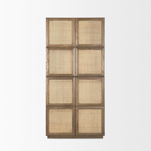 Mercana - Sina Brown Oak Wood w/ Natural Rattan 2 Door Curio Cabinet - 70816 view 2