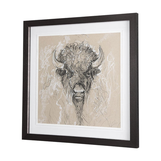Mercana - Sketch of Animal IX Bison by Mercana Studio Hand Embellished Framed Art Print Matted under Glass - 14487 view 2