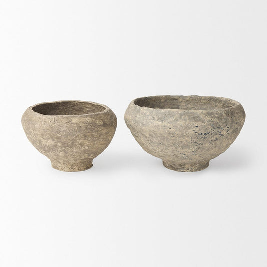 Mercana - Sonu Gray Paper Mache Half-Pot Bowls (Set of 2) - 70216 view 2