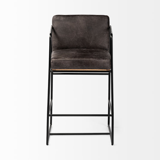 Mercana - Stamford 36" Total Height Black Leather Seat w/ Wood Back, Metal Frame Counter Stool - 68763 view 2