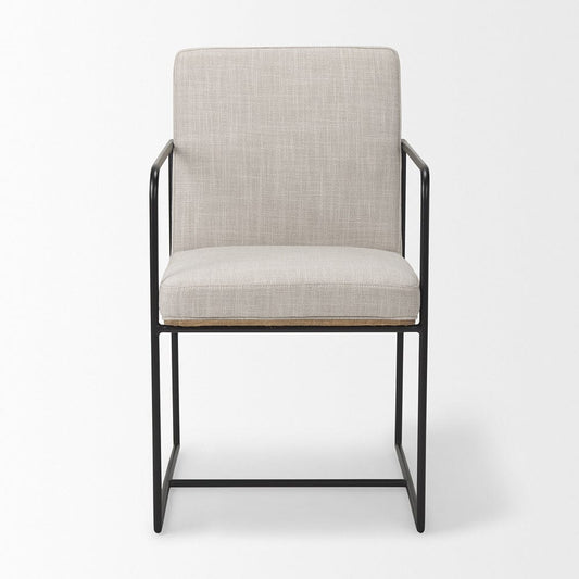 Mercana - Stamford Beige Upholstered Seat w/ Wood Back, Black Metal Frame Dining Chair w/ Arms - 69970_CLOSEOUT view 2