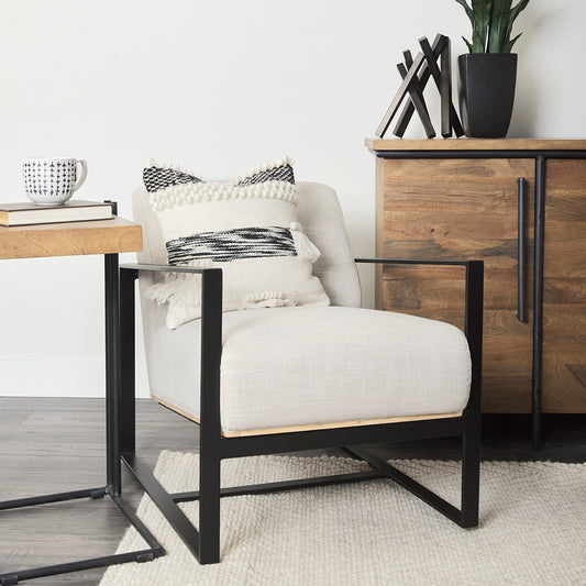 Mercana - Stamford Light Beige Upholstered Seat w/ Wood Back, Metal Frame Accent Chair - 68760 view 2