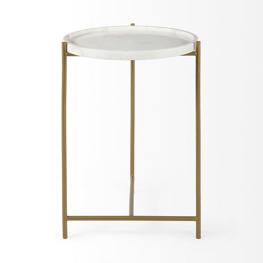 Mercana - Stella 17L x 17W White Round Marble Top W/Gold Base Accent Table - 68960 view 2